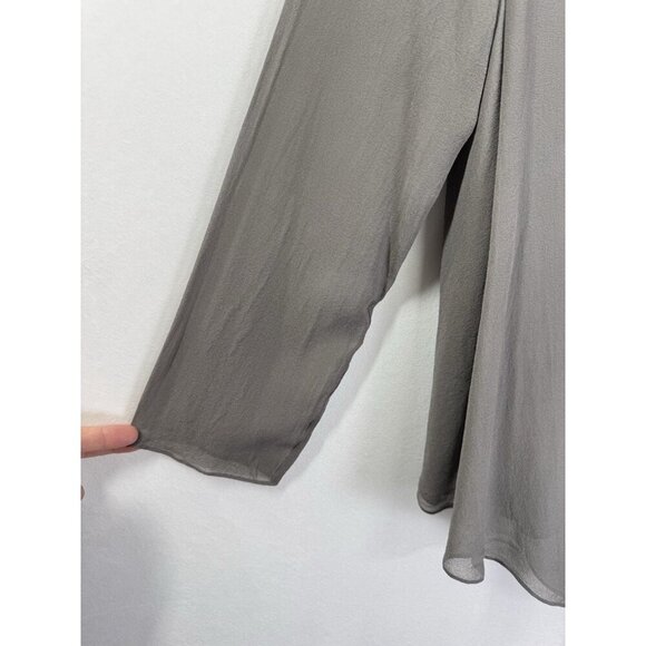 Eileen Fisher 100% Silk Open Front Drape Jacket Womens XS Gray Crepe Sheer Cape - Picture 2 of 10